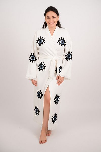 LaraLisa Collection Eye Figure Pattern Printed Muslin Kaftan Kimono Sarong Bathrobe (Size 125 cm)