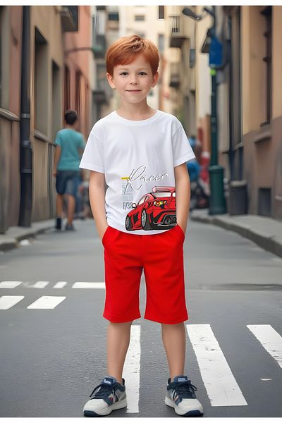 FYK KİDS Boy's Racer F/38 Printed Top and Bottom Suit