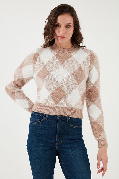 Fashion Friends Пуловер с нулева яка и шарка, стандартна кройка 24K0194K1