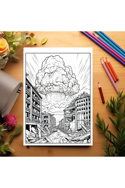 Legendary Gifts Anti-stress Coloring Book, 50 Illustrations, A Post-apocalyptic World, 106 Pages, Format: A5