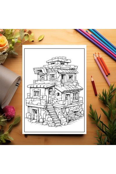 Legendary Gifts Coloring Book, 50 Illustrations, Mayan Houses, 106 Pages, Format: A5