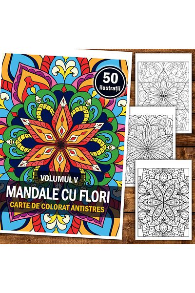 Legendary Gifts Anti-stress Coloring Book, 50 Illustrations Mandalas With Flowers - Volume V, 106 Pages, Format: A5