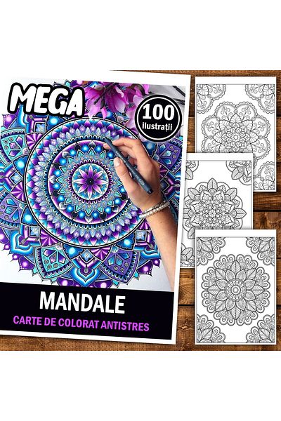 Legendary Gifts Mega Anti-stress Coloring Book, 100 Illustrations, Mandalas, 206 Pages, Format: A5