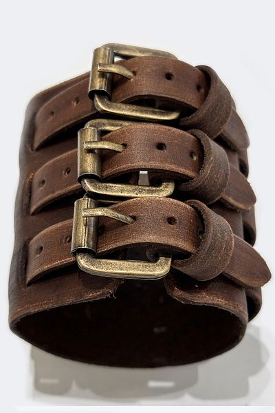 NARKİSSOS Brown Men's Leather Bracelet - Handcrafted Antique with Three Belts