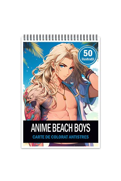 Legendary Gifts Antistress Coloring Book, 50 Illustrations, Anime Beach Boys, 106 Pages, Format: A5