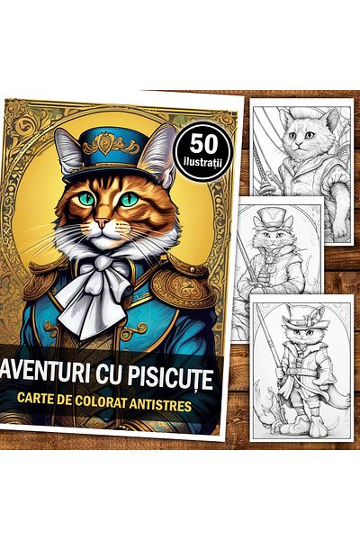 Legendary Gifts Anti-stress Coloring Book, 50 Illustrations, Adventures With Kittens, 106 Pages, Format: A5