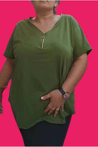 Barato Μπλούζα Premium από βαμβακερό ύφασμα με λεπτομέρεια με φερμουάρ με λαιμόκοψη σε σχήμα V