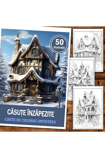 Legendary Gifts Anti-stress Coloring Book, 50 Illustrations Snowy Houses, 106 Pages, Format: A5