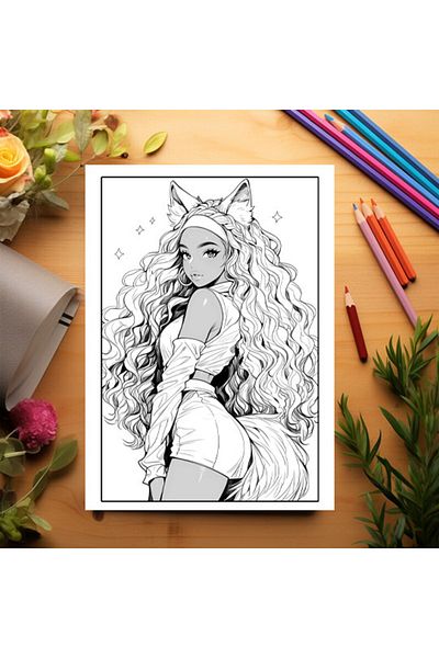 Legendary Gifts Adult Coloring Book, 50 Illustrations, Anime Fox Girls, 106 Pages