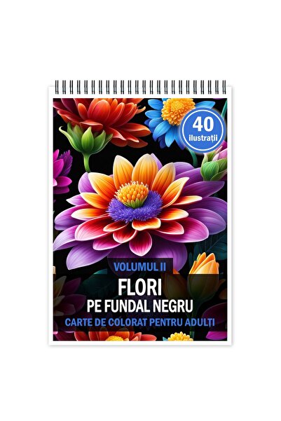 Legendary Gifts Carte de colorat antistres, 40 de ilustrații, flori pe fundal...