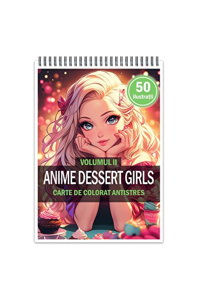 Legendary Gifts Carte de colorat antistres, 50 de ilustrații, Fete anime cu d...