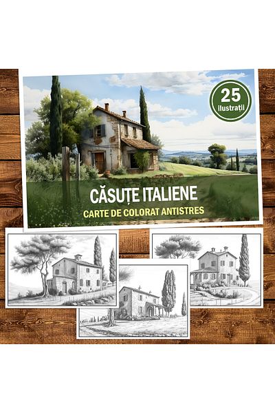 Legendary Gifts Anti-stress Coloring Book, 25 Illustrations Italian Cottages, 56 Pages, Format: A5