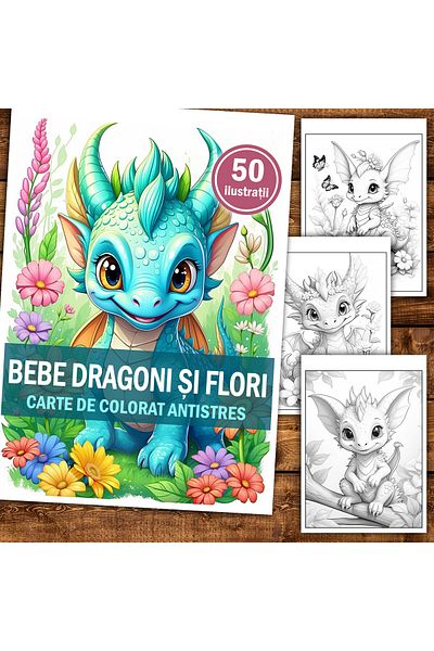 Legendary Gifts Anti-stress Coloring Book, 50 Illustrations Baby Dragons And Flowers, 106 Pages, Format: A5