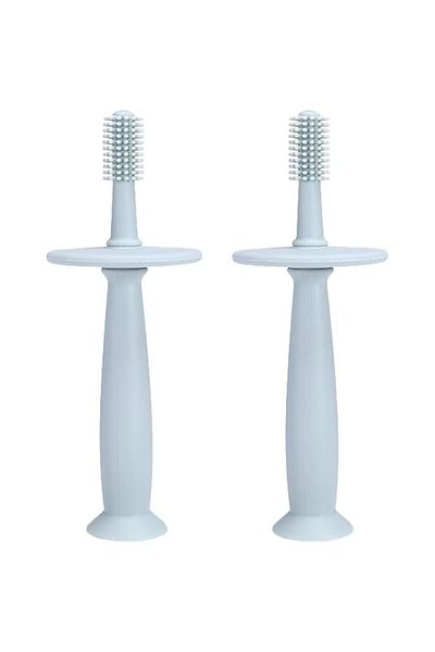 Flippy Periuță de dinți din silicon pentru bebeluși, fără BPA, 360°, barieră anti-înghițire, ergonomică, 12,5x15 cm, albastră