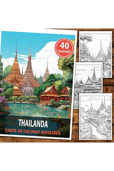 Legendary Gifts Anti-stress Coloring Book, 40 Thailand Illustrations, 86 Pages, Format: A5