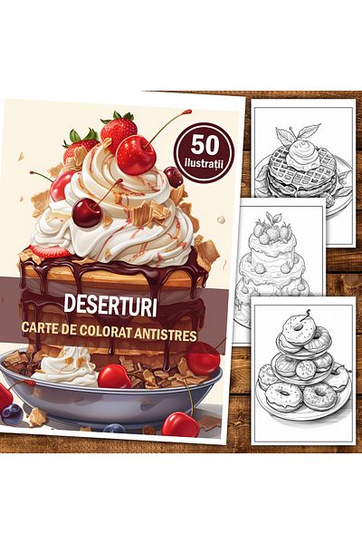 Legendary Gifts Anti-stress Coloring Book, 50 Illustrations Desserts, 106 Pages, Format: A5