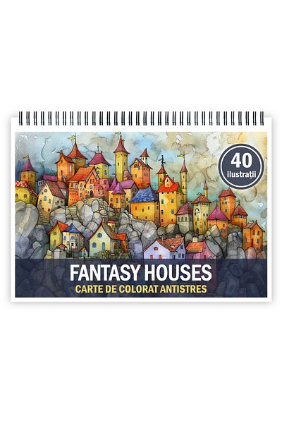 Legendary Gifts Anti-stress Coloring Book, 40 Illustrations, Fantasy Houses, 86 Pages, Format: A5