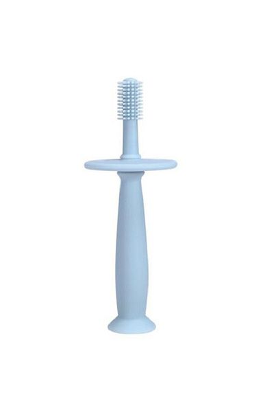 Flippy Periuță de dinți din silicon pentru bebeluși, fără BPA, 360°, barieră anti-înghițire, ergonomică, 12,5x15 cm, albastră