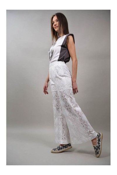 Y TWO WOMEN Semi-Transparent Long Pants With Dreamy Embroidery White S-m