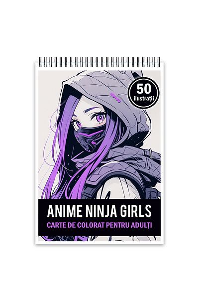 Legendary Gifts Adult Coloring Book, 50 Anime Ninja Girls Illustrations, 106 Pages