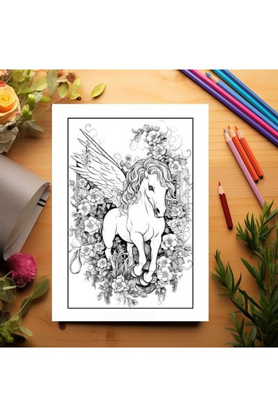 Legendary Gifts Coloring Book, 50 Illustrations, Baby Pegasus, 106 Pages, Format: A5