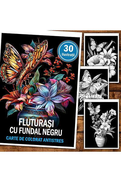 Legendary Gifts Anti-stress Coloring Book, 30 Illustrations Butterflies With Black Background, 66 Pages, Format: A5