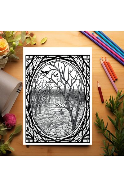 Legendary Gifts Anti-stress Coloring Book, 50 Illustrations, Stained Glass With Nature, 106 Pages, Format: A5