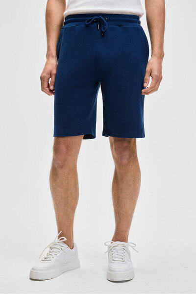 GRIMELANGE CAMILLO Erkek Cebi Fermuarlı Beli Lastikli Lacivert Şort & Bermuda
