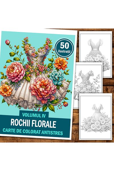 Legendary Gifts Anti-stress Coloring Book, 50 Illustrations Floral Dresses - Volume Iv, 106 Pages, Format: A5