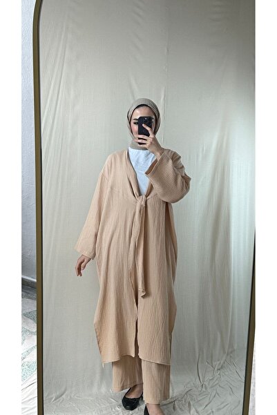 Motto Collection Soft Bej Müslin Kimono Takım