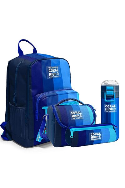 Coral High Set de 4 genți de școală (ghiozdan, suport pentru stilou, nutriție, sticlă de apă)