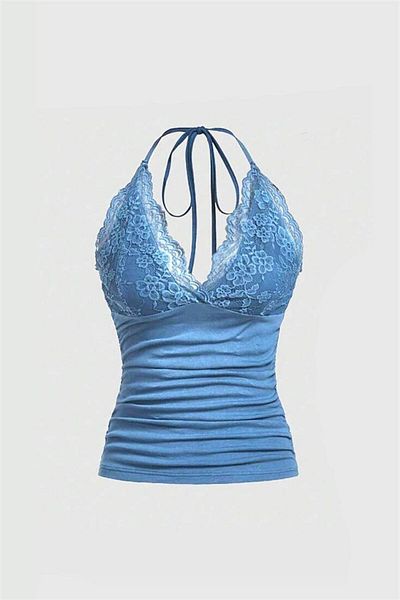 Karakedi Blue Lace Tie-Up Strap Crop