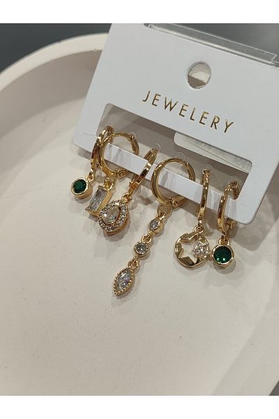 Bijutek Bijouterie Gold Stone - Pearl - Heart and Butterfly Patterned Dangle Multi Metal Women's Earrings Jewelry 2