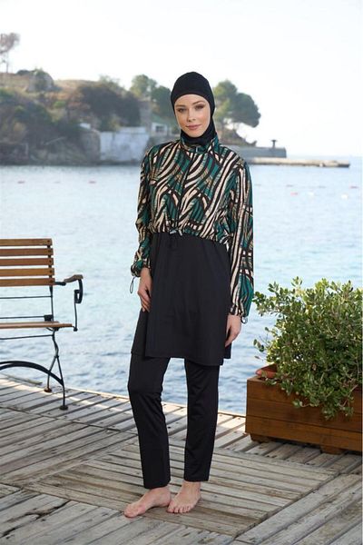 Estiva Digital Printing Cropped Woven Full Covered Hijab Swimsuit