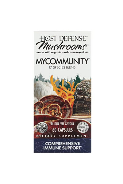 Host Defense MyCommunity Capsules - 17 Species Blend Mushroom, Lion's Mane, Reishi. Chaga, Cordyceps 60 Caps