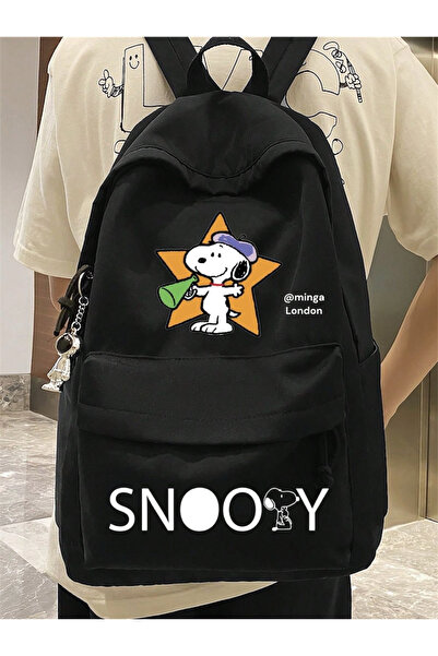 Minga London Siyah Snoopy Star New Season Baskılı Okul, Kurs, Sırt Çantası -G...