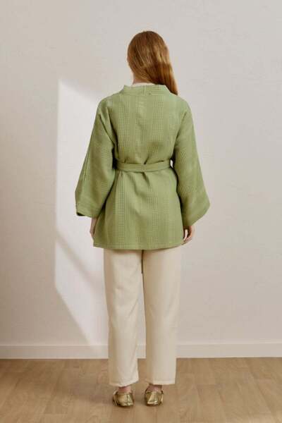Ceylan Otantik Pistachio Green Waffle Short Kimono