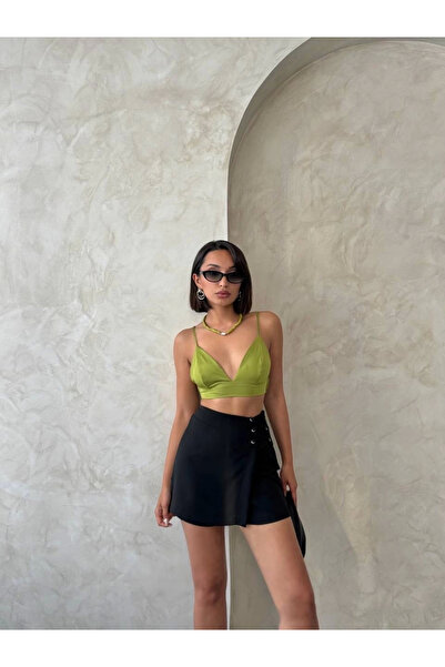 İntive Lingerie Siyah Kuş Gözü Yandan Bağlama Detaylı Mini Slim Fit Şık Şort Etek