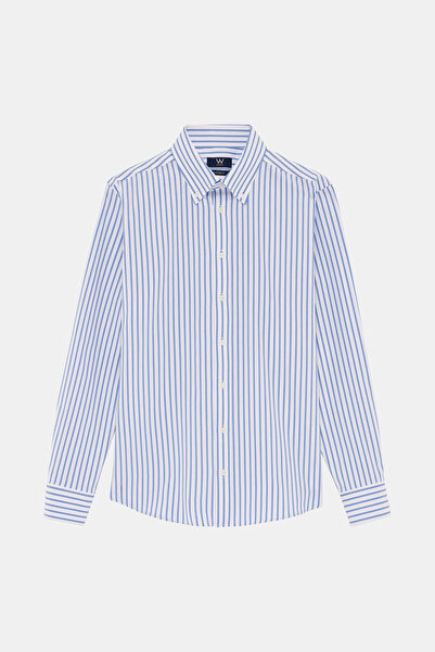 W Collection BEYAZ UZUN KOLLU ÇİZGİLİ GÖMLEK