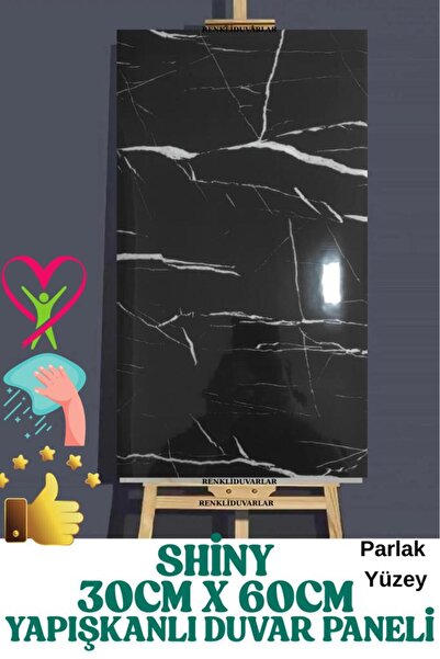 Renkli Duvarlar Kendinden Yapışkanlı 1 Adet 30x60cm Siyah Mermer Desenli Esnek Banyo Wc Duvar Paneli Kağıdı NWYP11