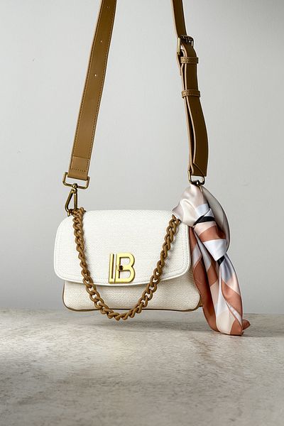 DSN Stylish Hand and Shoulder Bag with Canvas Textured Chain Detail + Scarf Gift