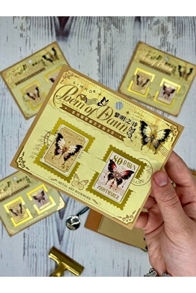 Kağıt Gemi Dükkan مجموعة معدنية رائعة مكونة من قطعتين من الفراشات باللون الأصفر/مشبك ورق/علامة مرجعية