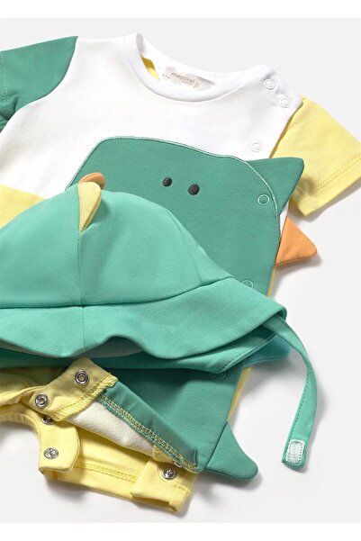 MAYORAL Baby Boy Dinosaur Jumpsuit with Hat Yellow 1617