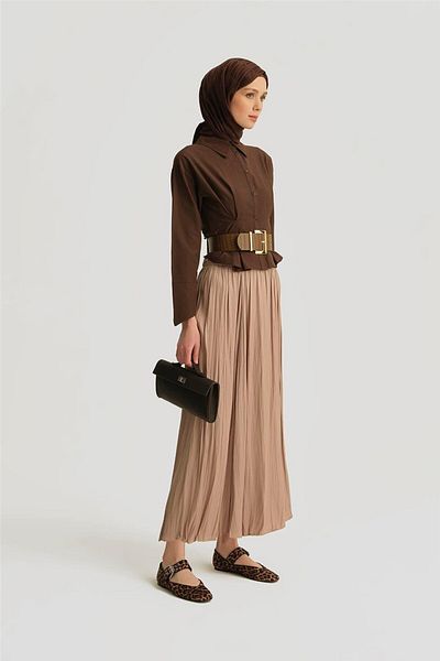 Armine Crinkled Satin Skirt 25Yh5601 Beige