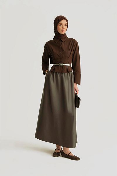Armine Ribbed Satin Skirt 25Y1803 Khaki