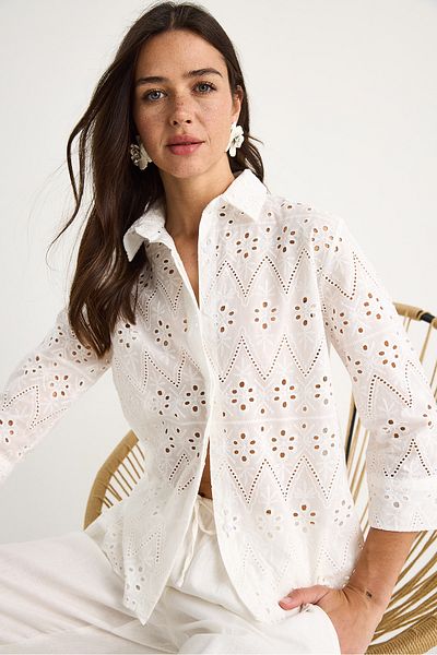 Bianco Lucci Women's Scallop Embroidered Openwork Fit Shirt 2049 60283345