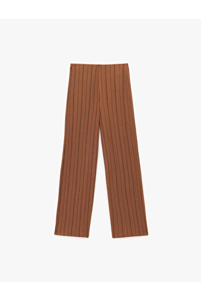 Koton Beli Lastikli Yüksek Bel Çizgili Bürümcük Geniş Paça Pantolon