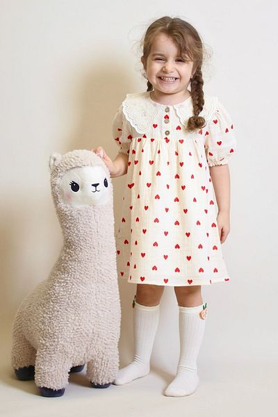 MODANINO Girl's Muslin Fabric Heart Patterned and Collar Detailed Dress 4-10 Years 12239