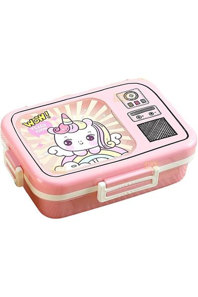 Vagonlife Bento 820ml Lunchbox Single Layer 3 Compartments Stainless Steel (Pink Unicorn)