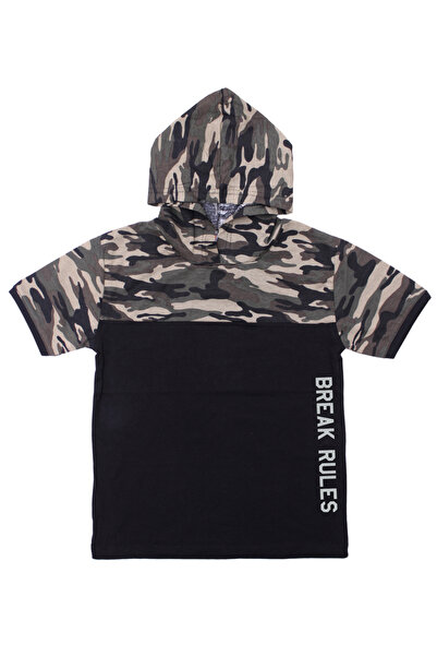 FYK KİDS Boy's 3-Piece Camouflage Patterned Capri-Printed T-Shirt - Camouflage Patterned Sweatshirt Bottom Top Set